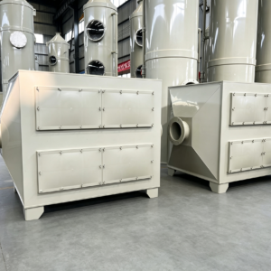 Drawer type activated carbon adsorption box with side-access carbon trays for VOC and odor control