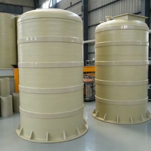 PP/PPH vertical storage tank for bulk storage of non-oxidizing acids and alkalis. Welded polypropylene, corrosion-resistant, custom volume