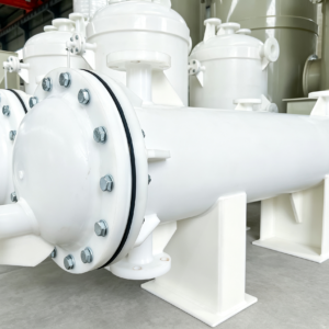 PP/PPH shell and tube heat exchangers for non-oxidizing acid and alkali duties. Lightweight, corrosion-resistant and cost-effective for HCl, dilute sulfuric and similar services.
