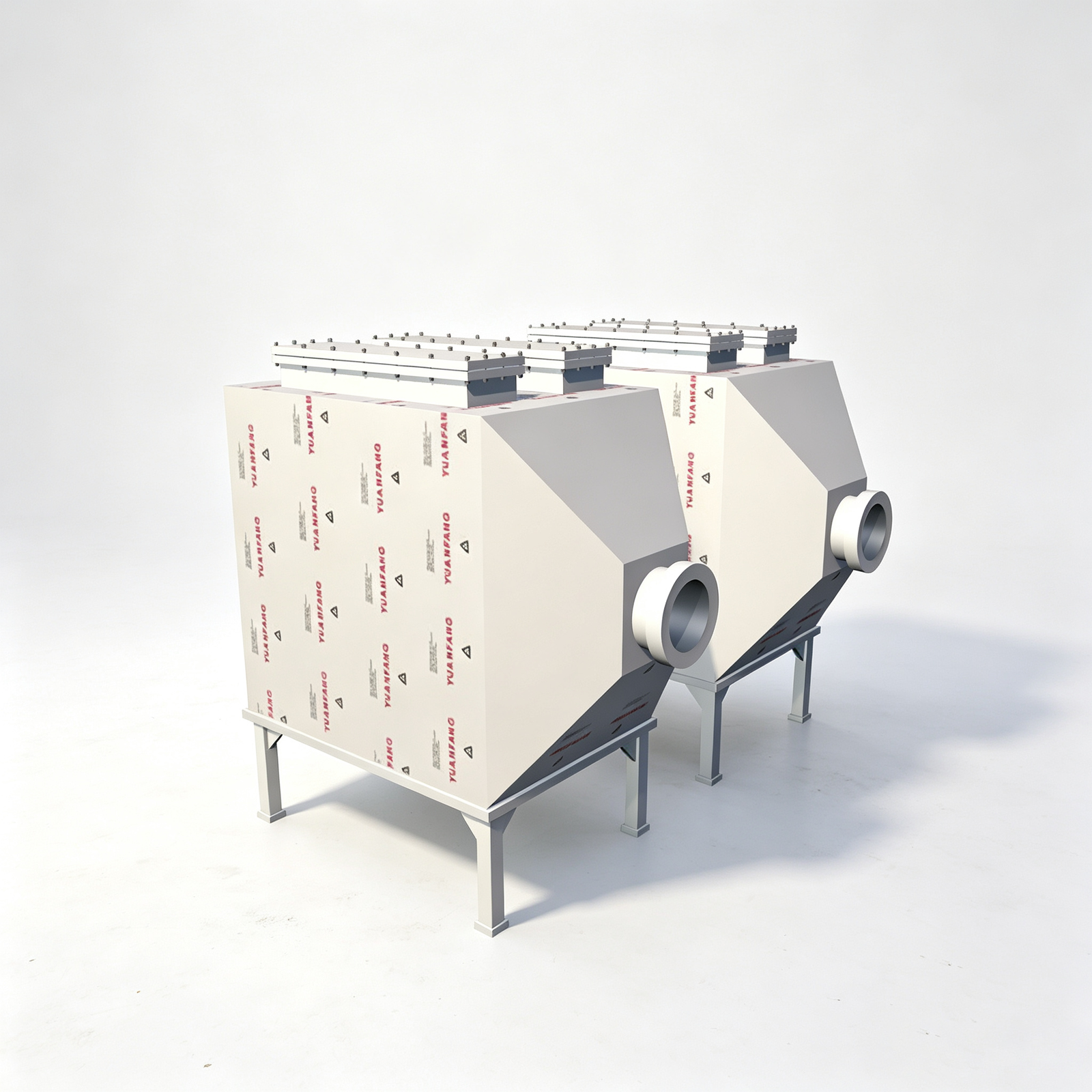 Vertical top-feed bottom-discharge activated carbon adsorber with granular carbon bed for industrial exhaust